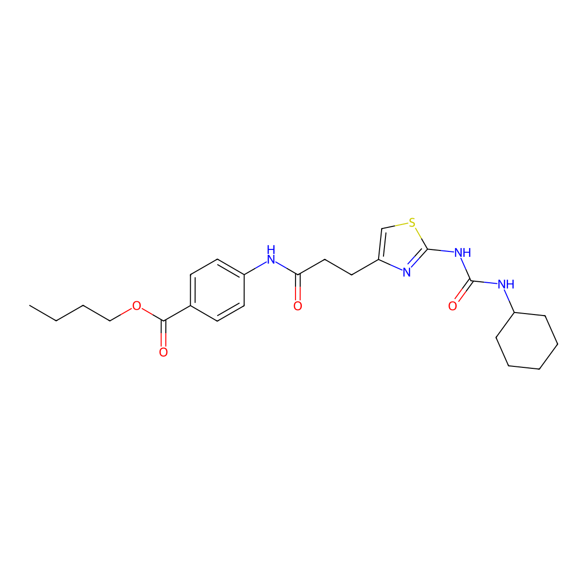 Butyl 4-(3-(2-(3-cyclohexylureido)thiazol-4-yl)propanamido)benzoate molecular structure, CAS 1091132-59-0