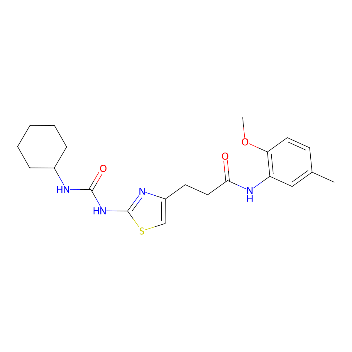 3-(2-(3-cyclohexylureido)thiazol-4-yl)-N-(2-methoxy-5-methylphenyl)propanamide molecular structure, CAS 1091132-67-0