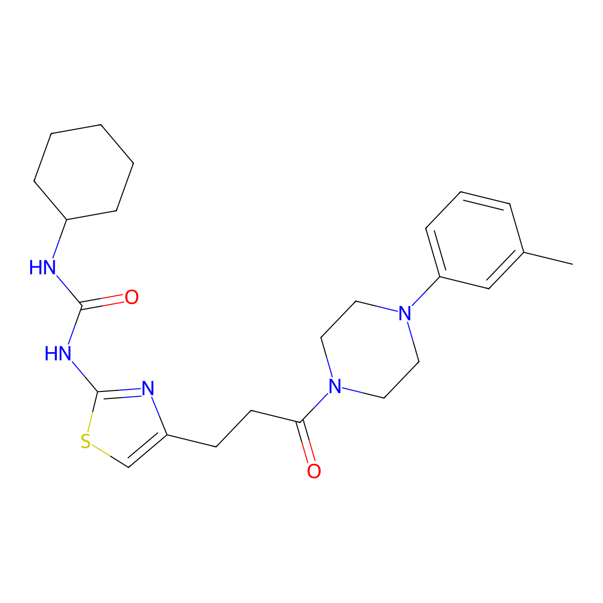 1-Cyclohexyl-3-(4-(3-oxo-3-(4-(m-tolyl)piperazin-1-yl)propyl)thiazol-2-yl)urea molecular structure, CAS 1091132-75-0