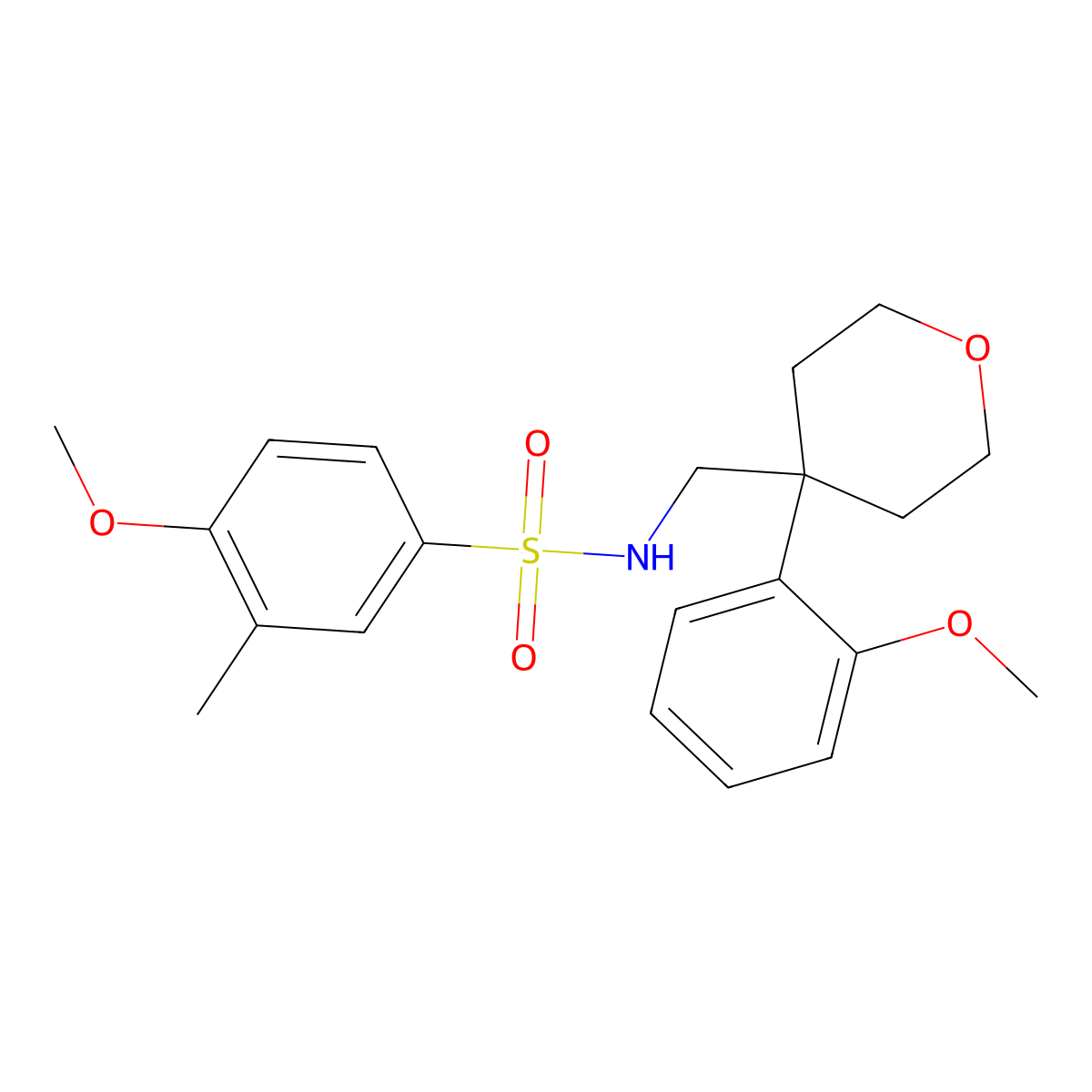 4-methoxy-N-((4-(2-methoxyphenyl)tetrahydro-2H-pyran-4-yl)methyl)-3-methylbenzenesulfonamide molecular structure, CAS 1091132-95-4