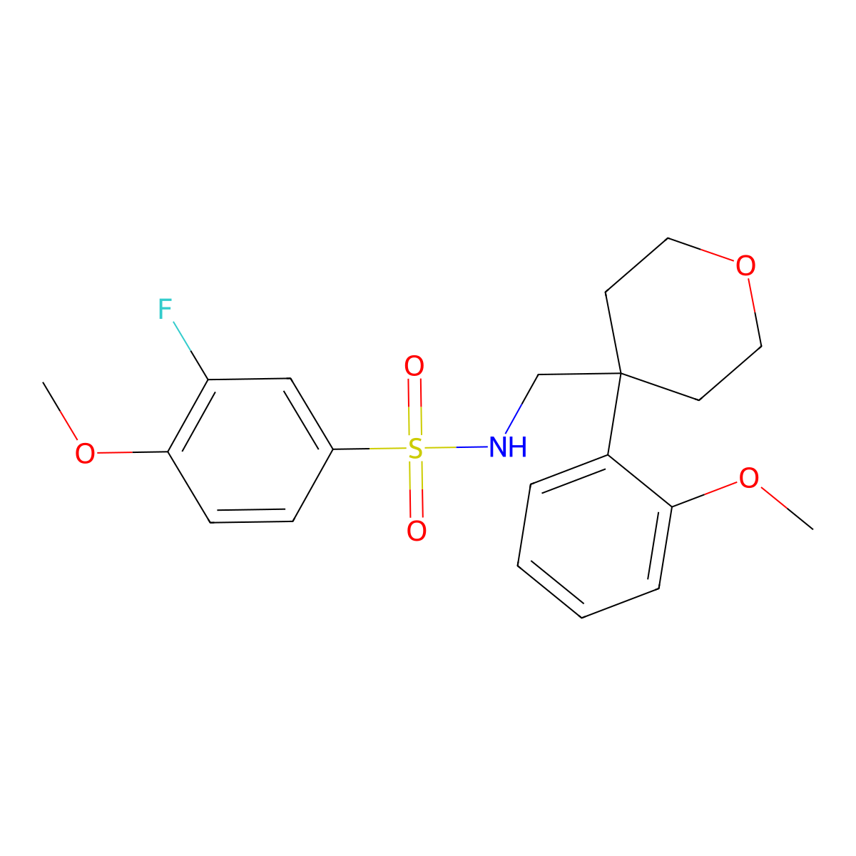 3-fluoro-4-methoxy-N-{[4-(2-methoxyphenyl)oxan-4-yl]methyl}benzene-1-sulfonamide molecular structure, CAS 1091133-11-7
