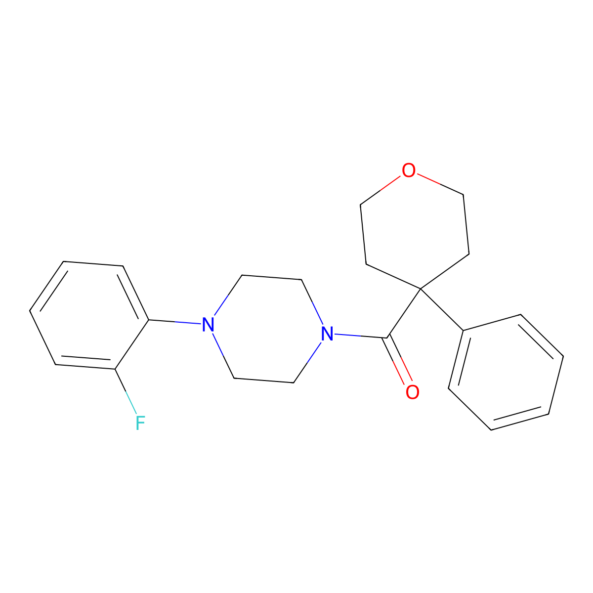 1-(2-Fluorophenyl)-4-(4-phenyloxane-4-carbonyl)piperazine molecular structure, CAS 1091134-25-6