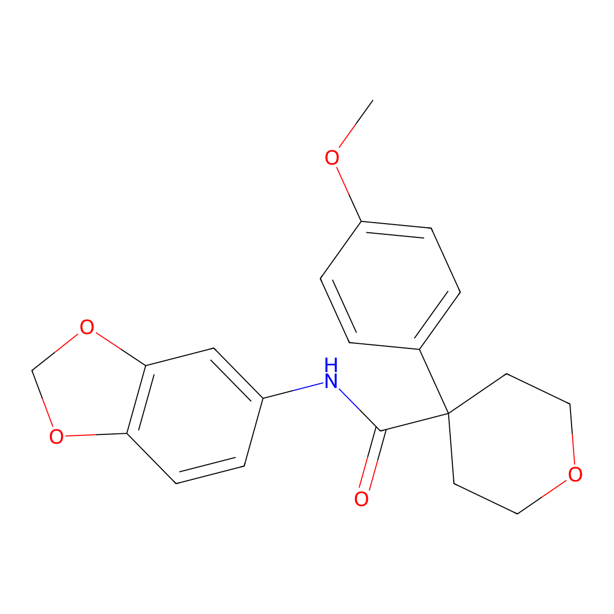 N-(2H-1,3-benzodioxol-5-yl)-4-(4-methoxyphenyl)oxane-4-carboxamide molecular structure, CAS 1091135-93-1