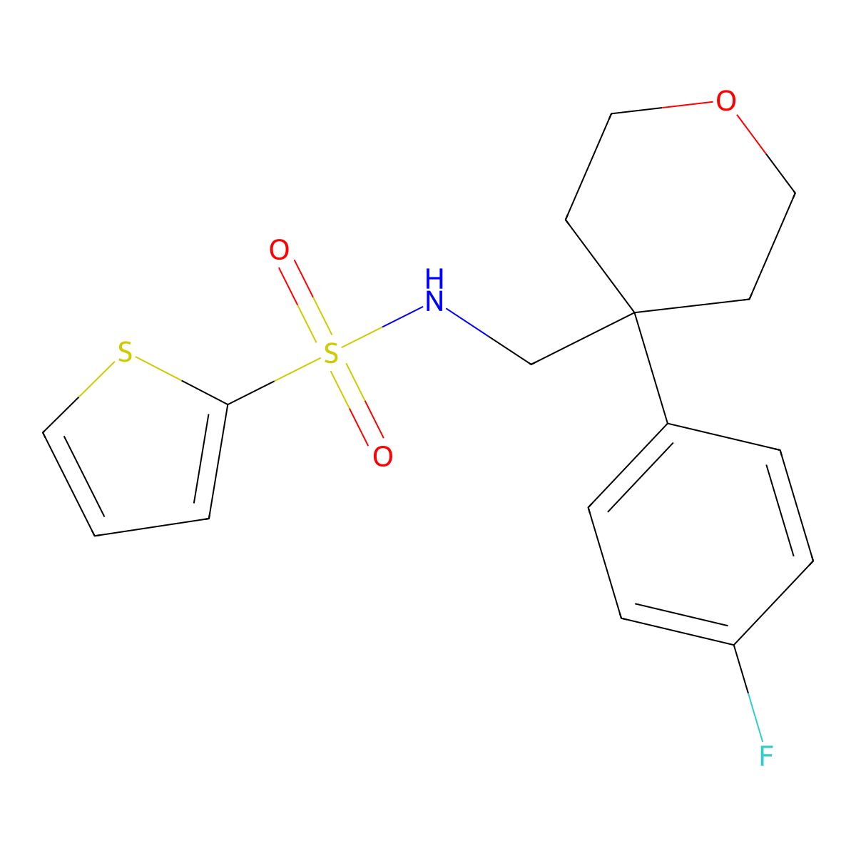 N-{[4-(4-fluorophenyl)oxan-4-yl]methyl}thiophene-2-sulfonamide molecular structure, CAS 1091135-99-7