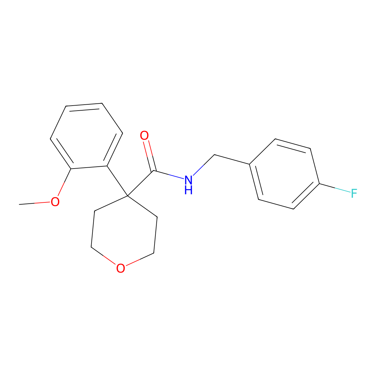 N-[(4-fluorophenyl)methyl]-4-(2-methoxyphenyl)oxane-4-carboxamide molecular structure, CAS 1091138-65-6
