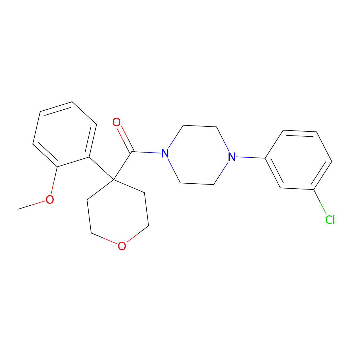 1-(3-Chlorophenyl)-4-[4-(2-methoxyphenyl)oxane-4-carbonyl]piperazine molecular structure, CAS 1091140-58-7