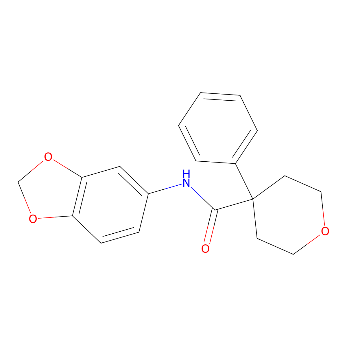 N-(2H-1,3-benzodioxol-5-yl)-4-phenyloxane-4-carboxamide molecular structure, CAS 1091142-04-9