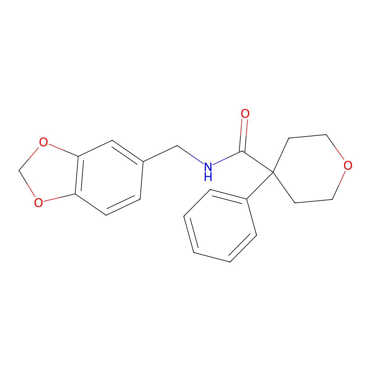 N-[(2H-1,3-benzodioxol-5-yl)methyl]-4-phenyloxane-4-carboxamide molecular structure, CAS 1091142-31-2