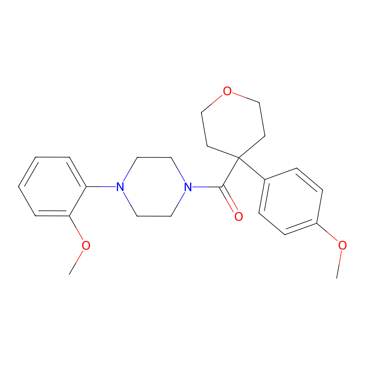 1-(2-Methoxyphenyl)-4-[4-(4-methoxyphenyl)oxane-4-carbonyl]piperazine molecular structure, CAS 1091145-84-4