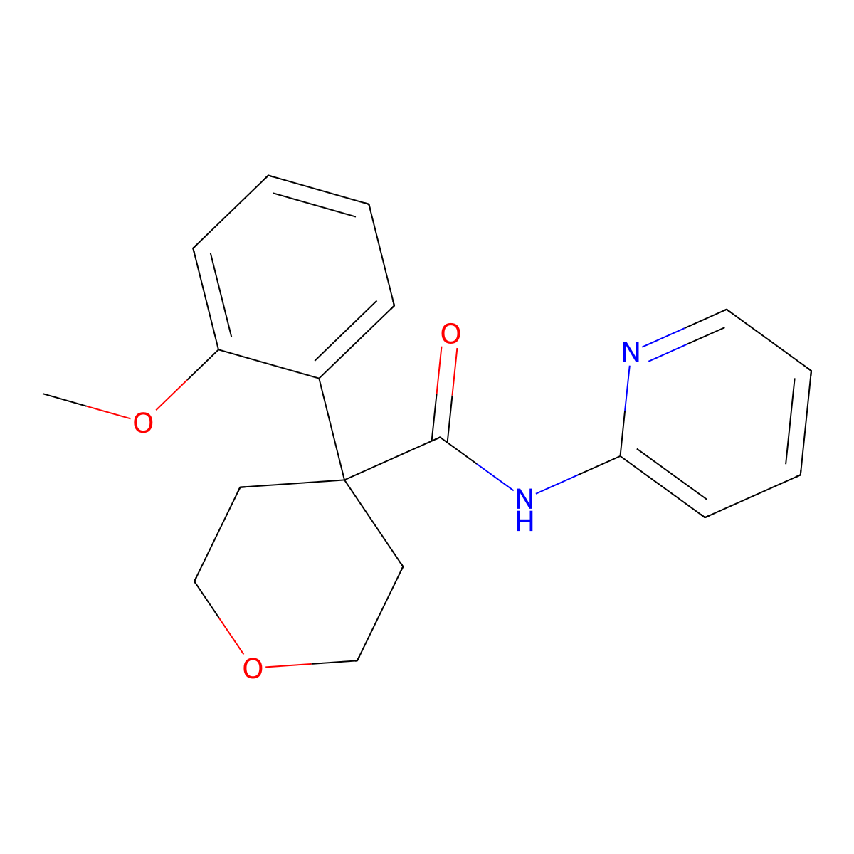 4-(2-methoxyphenyl)-N-(pyridin-2-yl)oxane-4-carboxamide molecular structure, CAS 1091146-32-5