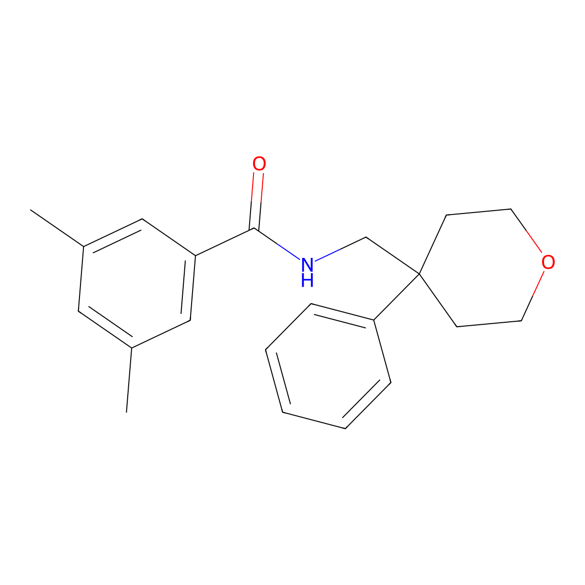3,5-dimethyl-N-[(4-phenyloxan-4-yl)methyl]benzamide molecular structure, CAS 1091150-66-1