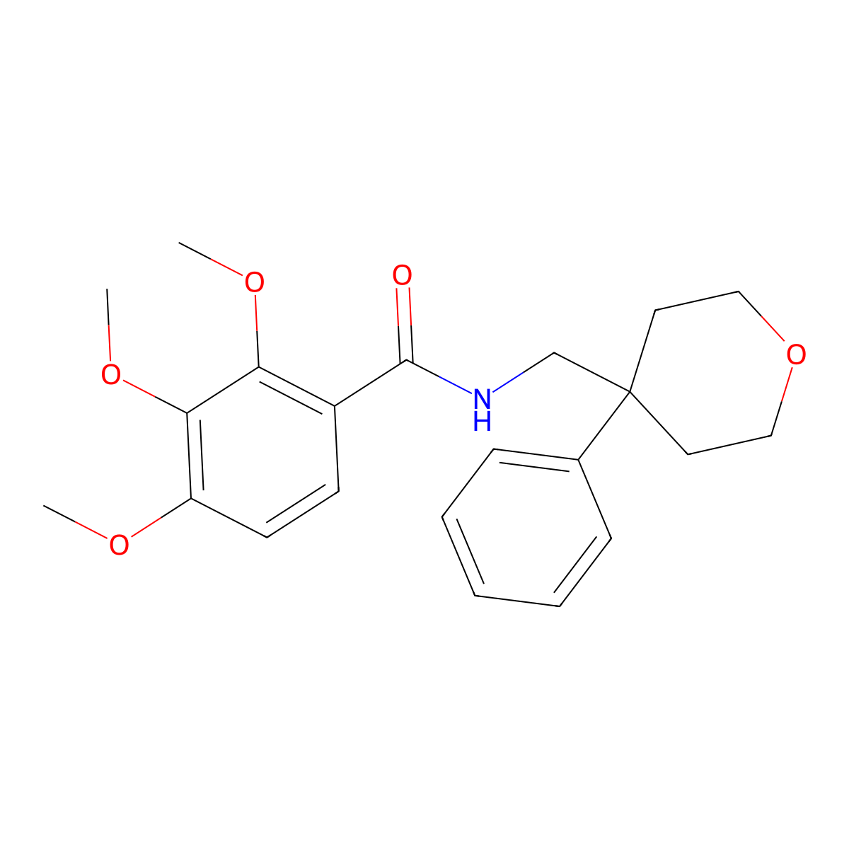 2,3,4-trimethoxy-N-[(4-phenyloxan-4-yl)methyl]benzamide molecular structure, CAS 1091150-82-1