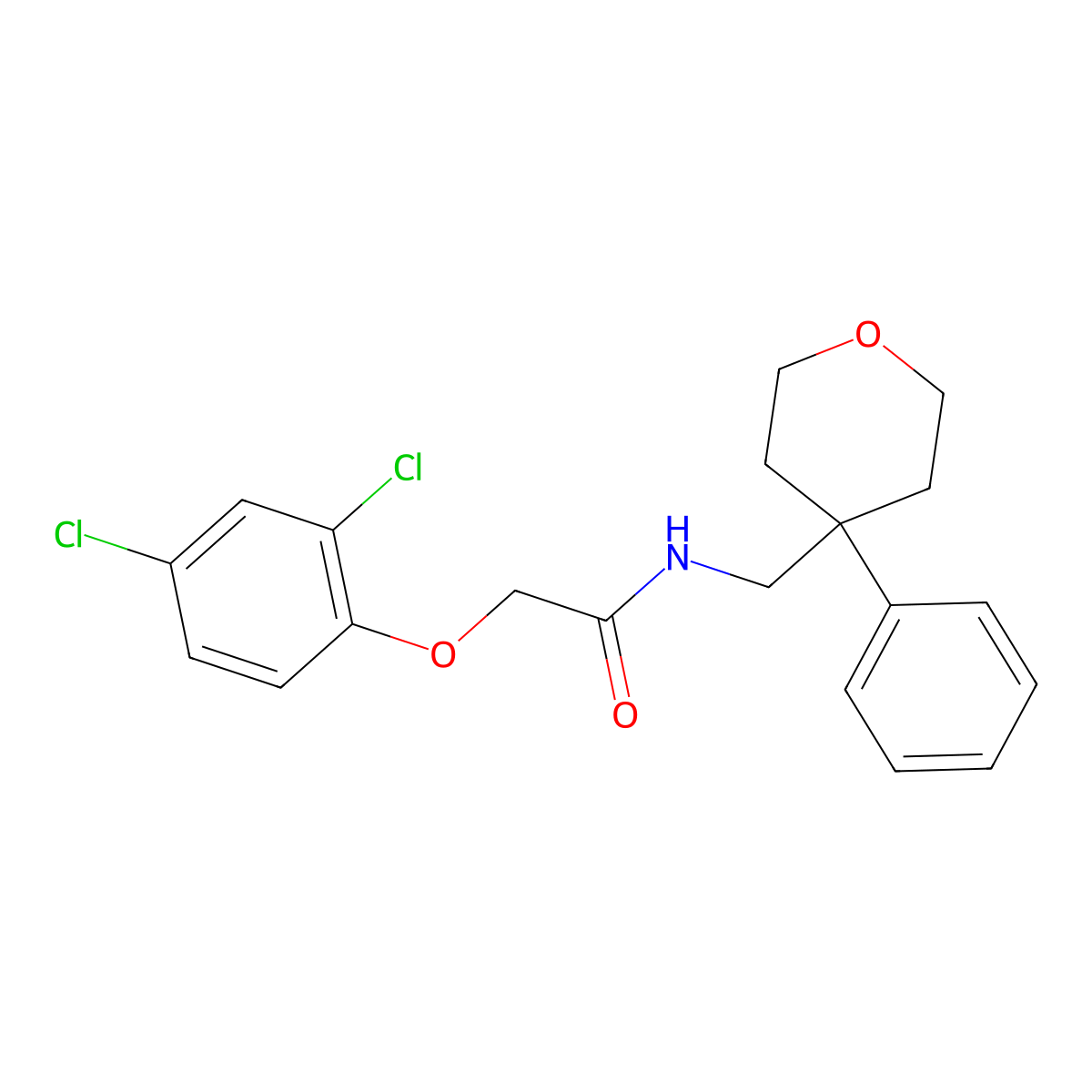 2-(2,4-dichlorophenoxy)-N-[(4-phenyloxan-4-yl)methyl]acetamide molecular structure, CAS 1091151-14-2