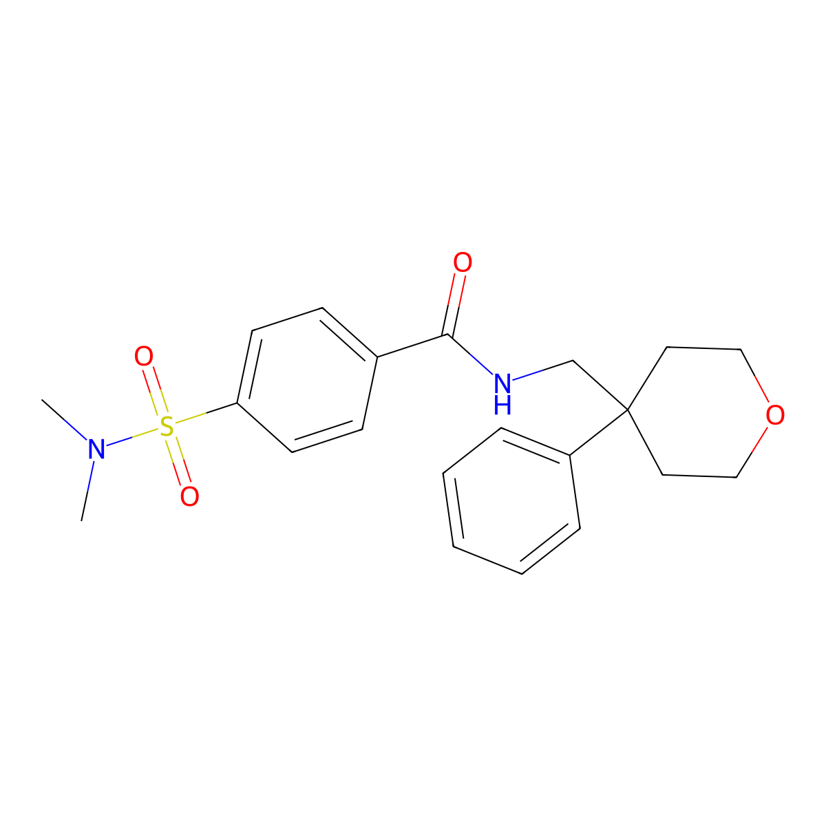 4-(dimethylsulfamoyl)-N-[(4-phenyloxan-4-yl)methyl]benzamide molecular structure, CAS 1091151-22-2