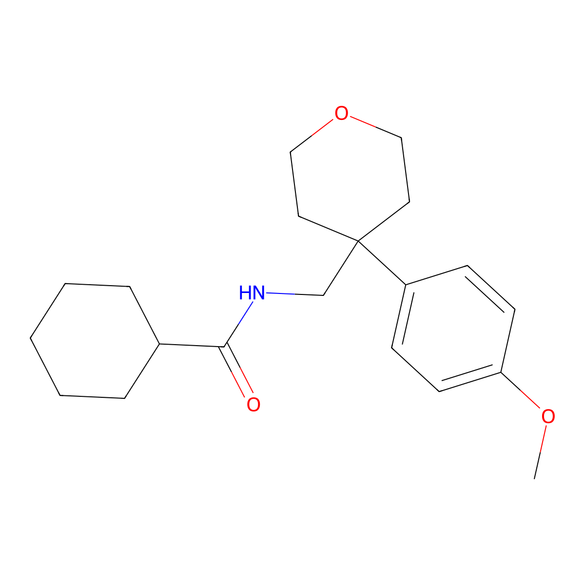 N-((4-(4-methoxyphenyl)tetrahydro-2H-pyran-4-yl)methyl)cyclohexanecarboxamide molecular structure, CAS 1091151-86-8