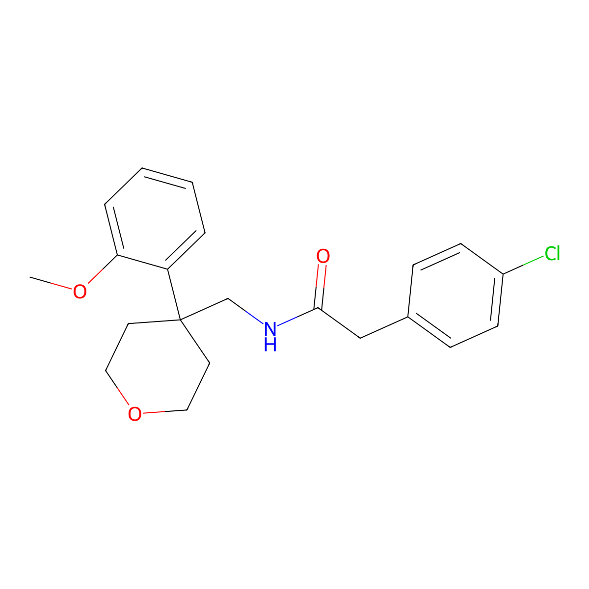 2-(4-chlorophenyl)-N-{[4-(2-methoxyphenyl)oxan-4-yl]methyl}acetamide molecular structure, CAS 1091155-62-2