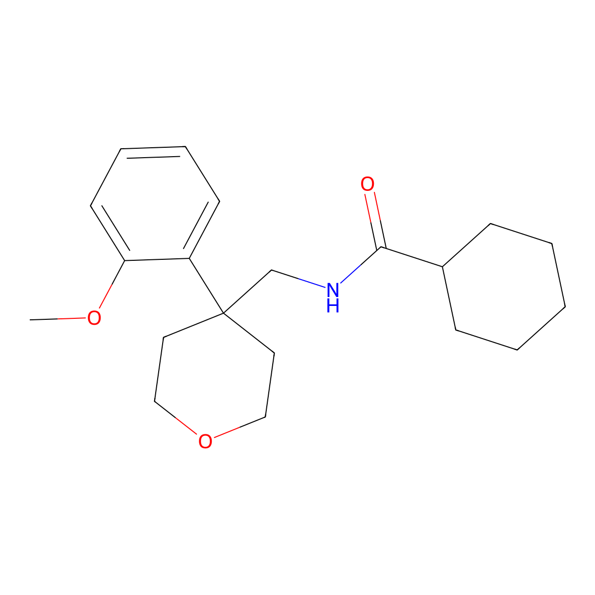 N-{[4-(2-methoxyphenyl)oxan-4-yl]methyl}cyclohexanecarboxamide molecular structure, CAS 1091155-86-0