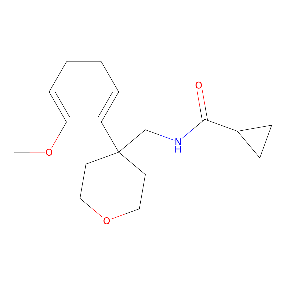 N-{[4-(2-methoxyphenyl)oxan-4-yl]methyl}cyclopropanecarboxamide molecular structure, CAS 1091156-02-3