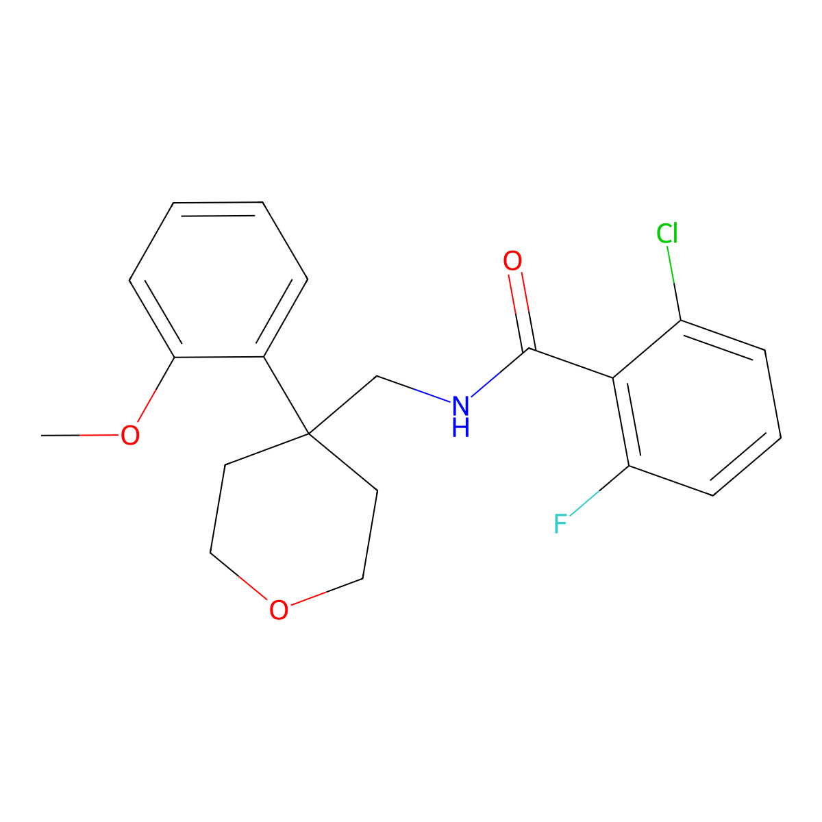 2-chloro-6-fluoro-N-{[4-(2-methoxyphenyl)oxan-4-yl]methyl}benzamide molecular structure, CAS 1091156-10-3