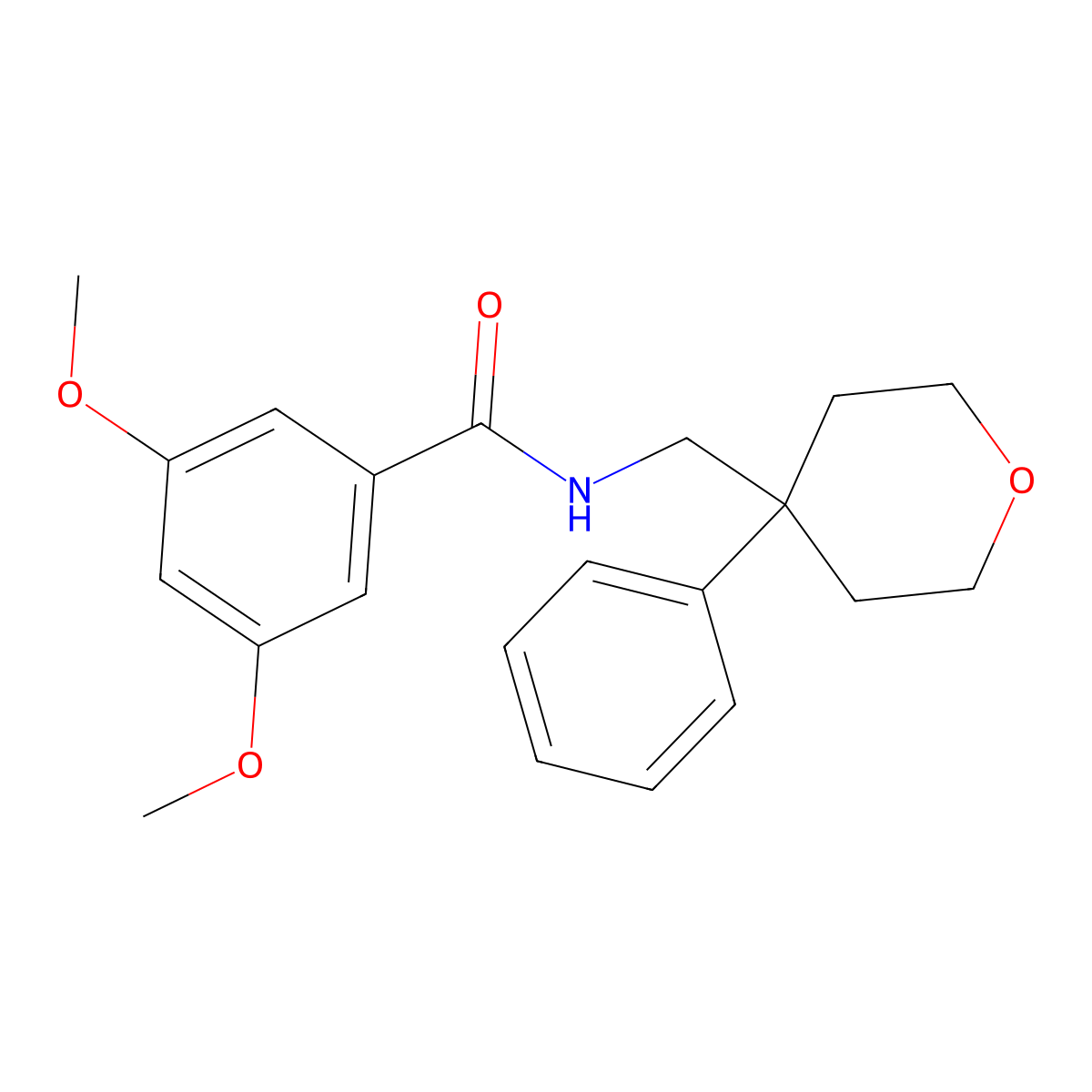 3,5-dimethoxy-N-[(4-phenyloxan-4-yl)methyl]benzamide molecular structure, CAS 1091169-27-5