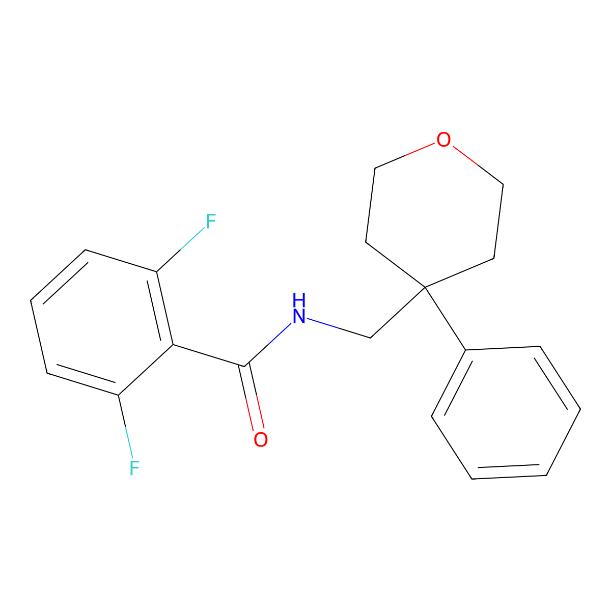 2,6-difluoro-N-[(4-phenyloxan-4-yl)methyl]benzamide molecular structure, CAS 1091169-31-1