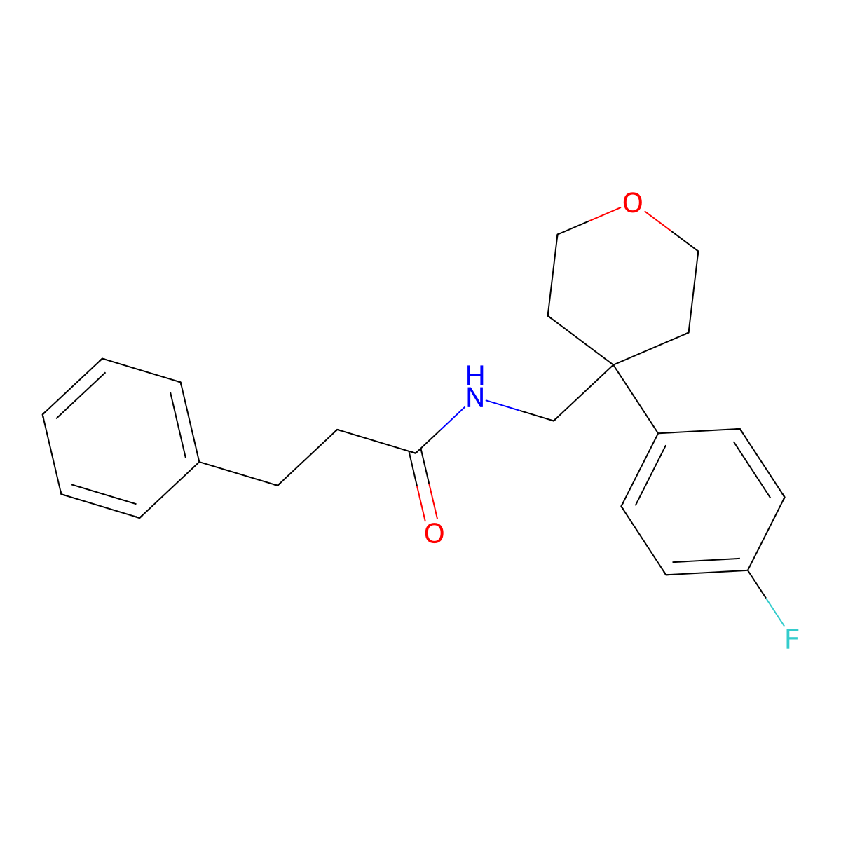 N-{[4-(4-fluorophenyl)oxan-4-yl]methyl}-3-phenylpropanamide molecular structure, CAS 1091171-72-0