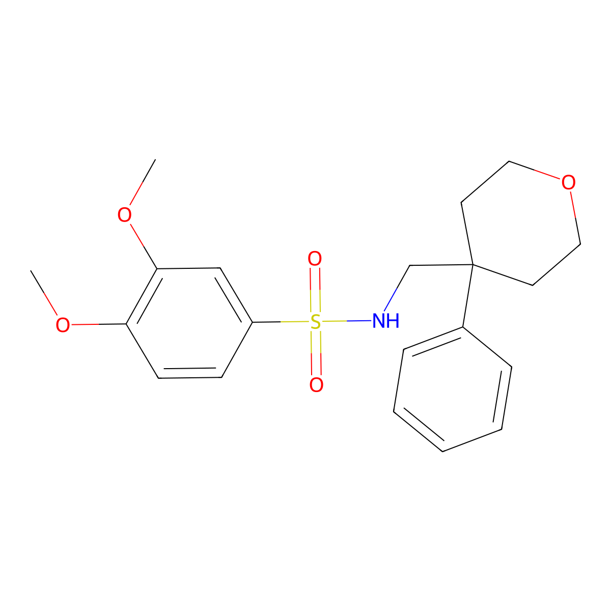3,4-dimethoxy-N-((4-phenyltetrahydro-2H-pyran-4-yl)methyl)benzenesulfonamide molecular structure, CAS 1091173-16-8