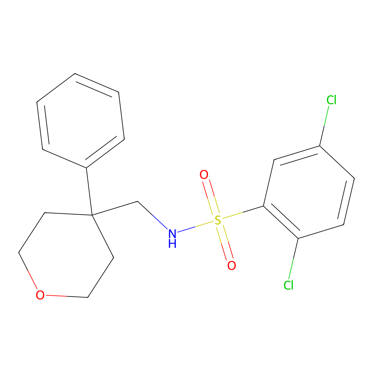 2,5-dichloro-N-[(4-phenyloxan-4-yl)methyl]benzene-1-sulfonamide molecular structure, CAS 1091173-32-8