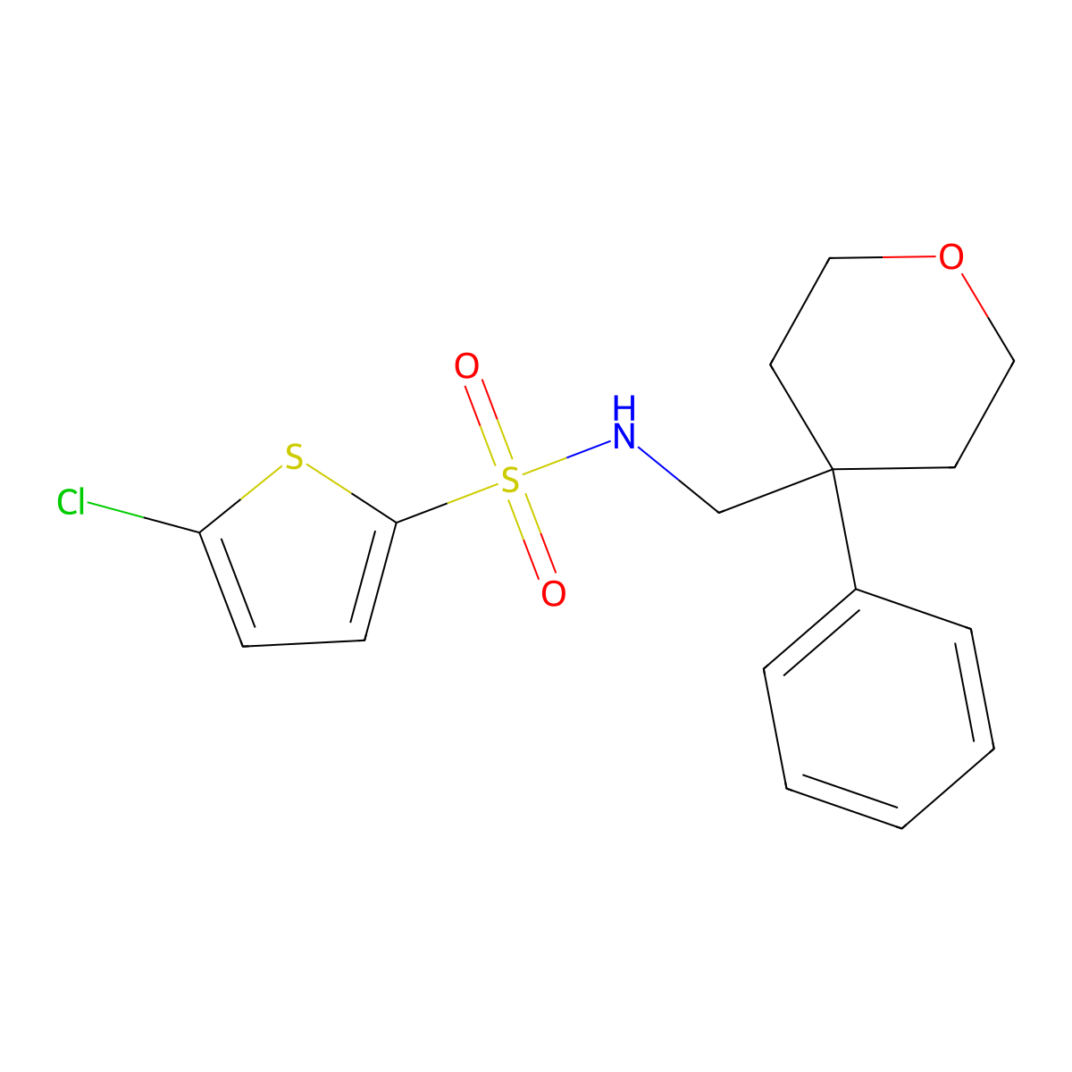 5-chloro-N-[(4-phenyloxan-4-yl)methyl]thiophene-2-sulfonamide molecular structure, CAS 1091173-80-6