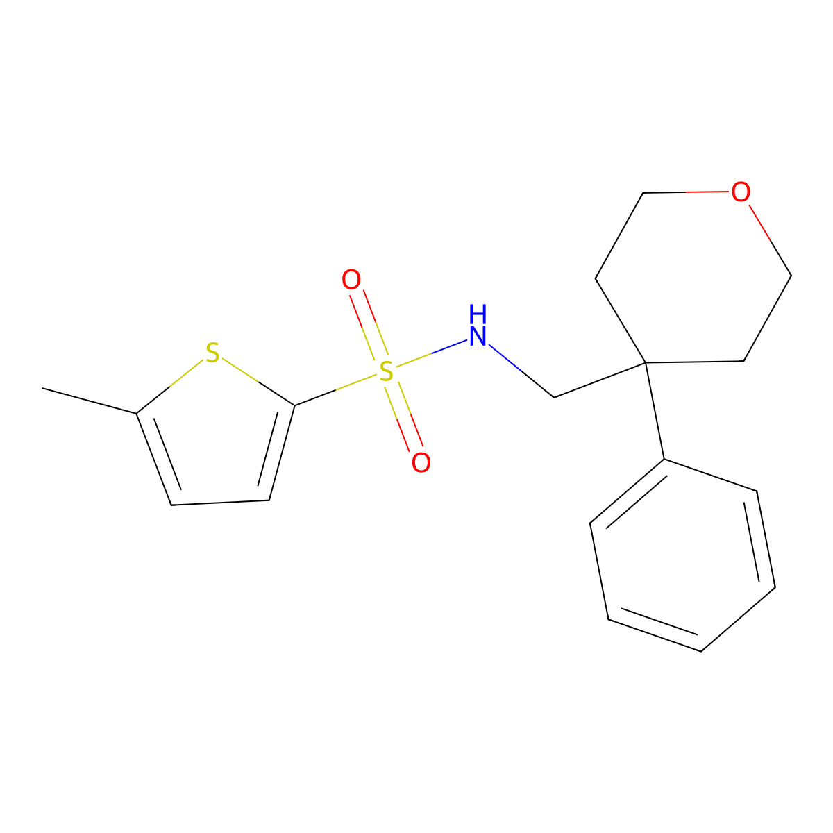5-methyl-N-[(4-phenyloxan-4-yl)methyl]thiophene-2-sulfonamide molecular structure, CAS 1091173-88-4