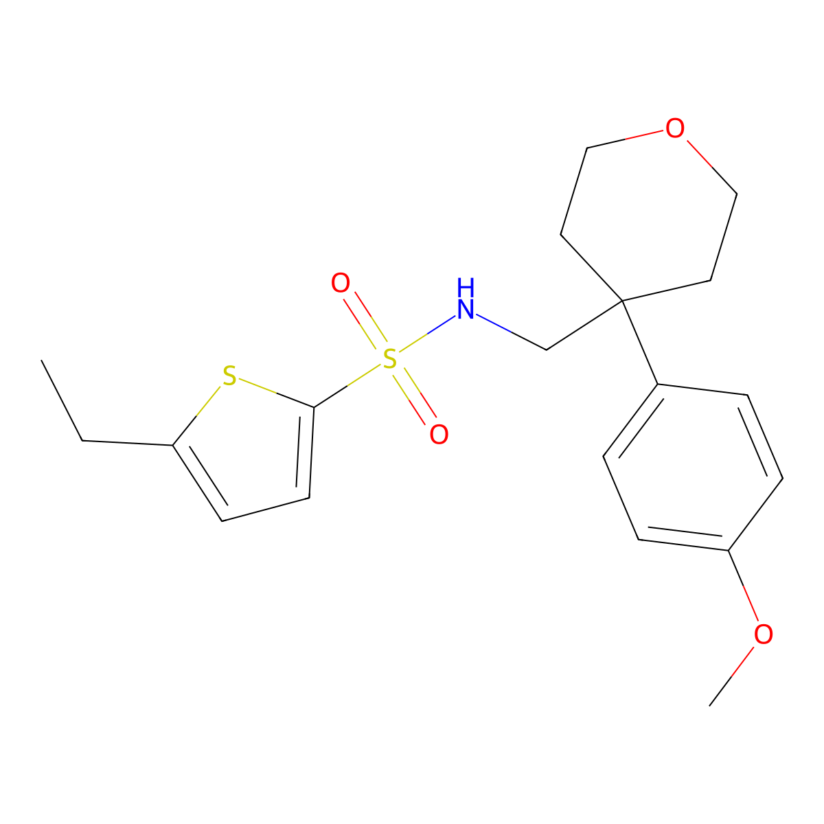 5-ethyl-N-{[4-(4-methoxyphenyl)oxan-4-yl]methyl}thiophene-2-sulfonamide molecular structure, CAS 1091175-32-4
