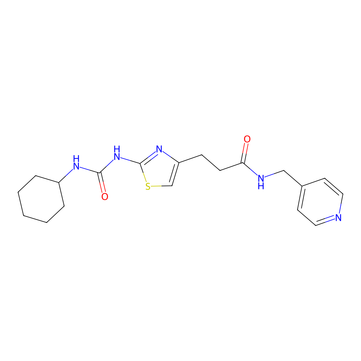 3-{2-[(cyclohexylcarbamoyl)amino]-1,3-thiazol-4-yl}-N-[(pyridin-4-yl)methyl]propanamide molecular structure, CAS 1091179-17-7