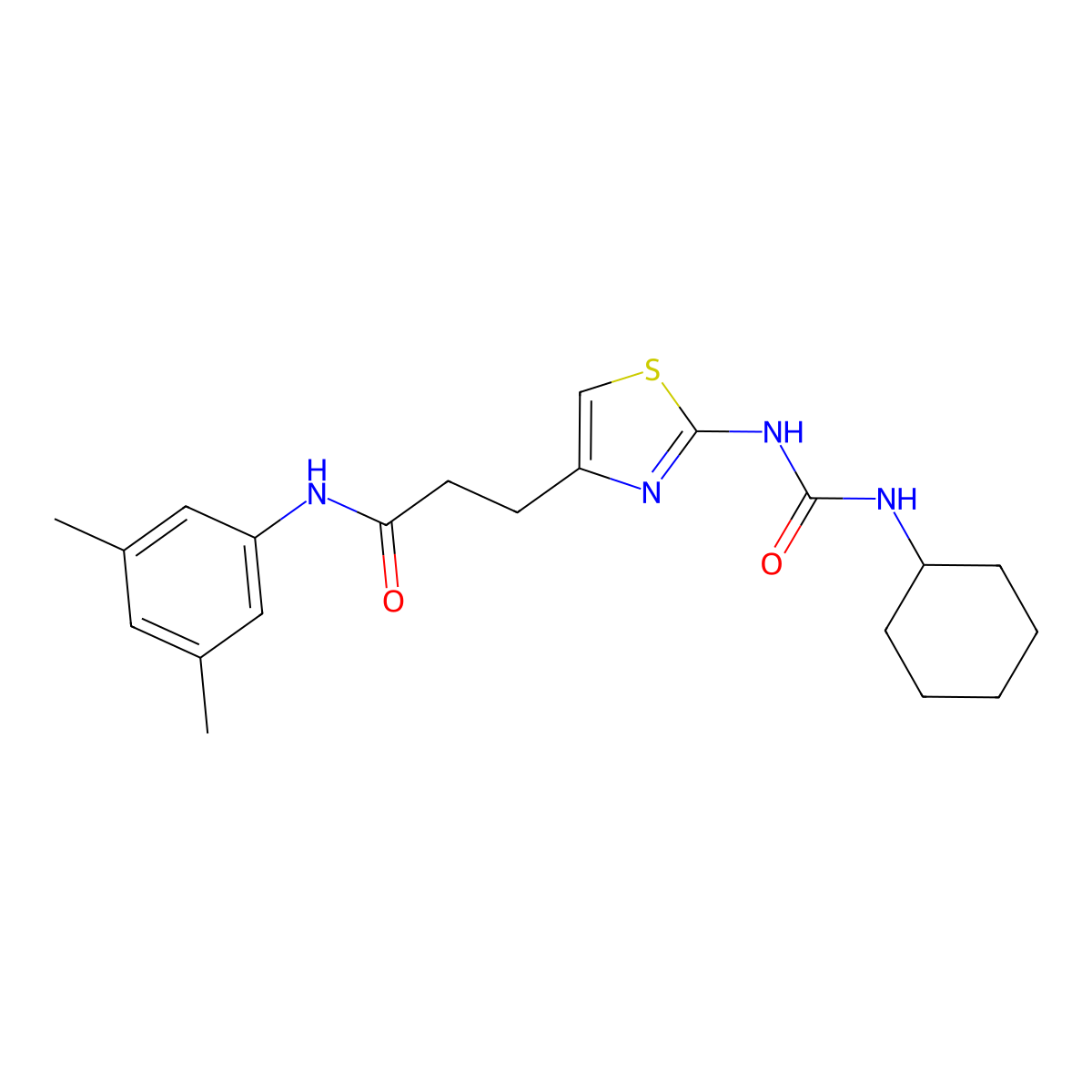3-{2-[(cyclohexylcarbamoyl)amino]-1,3-thiazol-4-yl}-N-(3,5-dimethylphenyl)propanamide molecular structure, CAS 1091179-43-9
