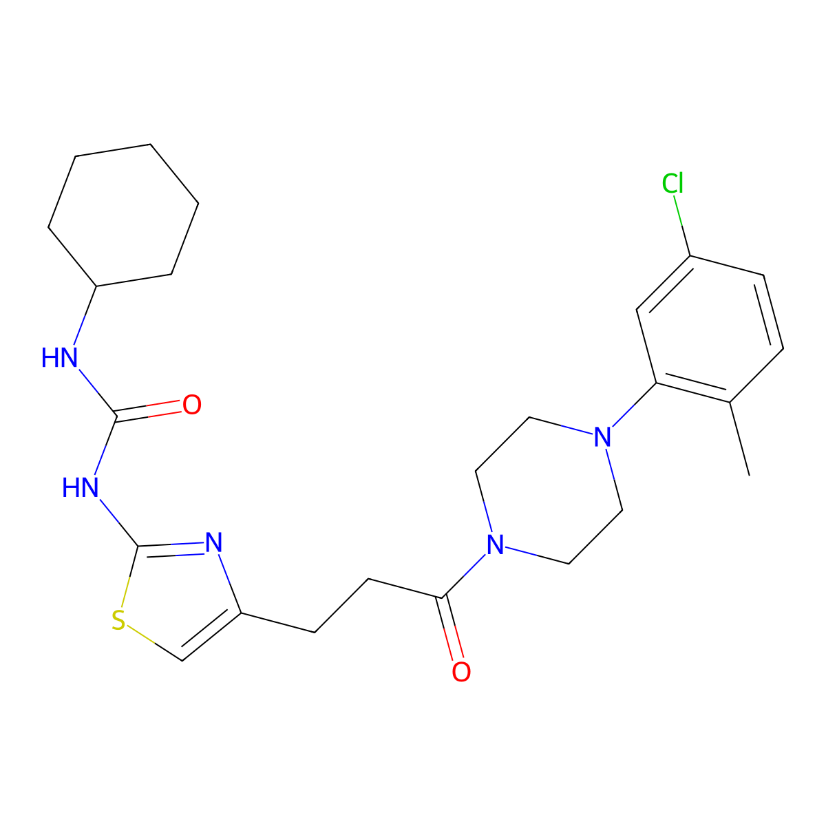 1-(4-(3-(4-(5-Chloro-2-methylphenyl)piperazin-1-yl)-3-oxopropyl)thiazol-2-yl)-3-cyclohexylurea molecular structure, CAS 1091179-51-9
