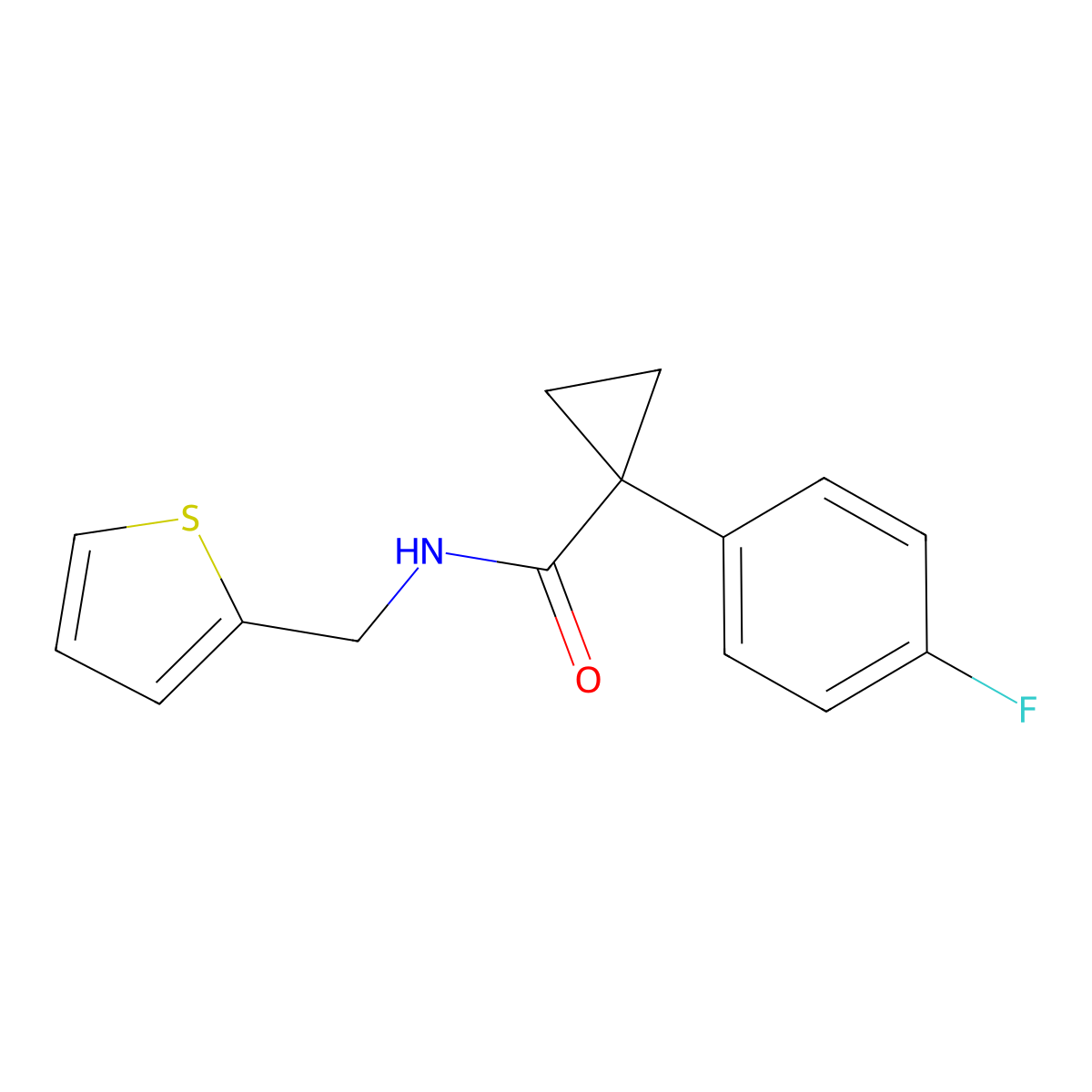 1-(4-fluorophenyl)-N-[(thiophen-2-yl)methyl]cyclopropane-1-carboxamide molecular structure, CAS 1091380-59-4