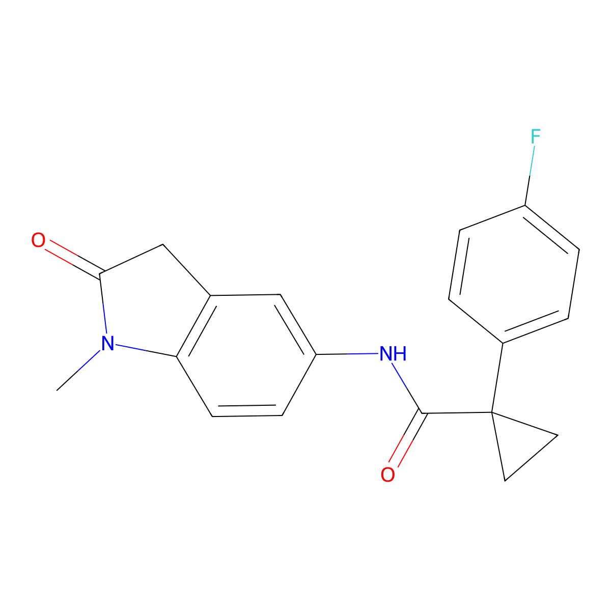 1-(4-fluorophenyl)-N-(1-methyl-2-oxoindolin-5-yl)cyclopropanecarboxamide molecular structure, CAS 1091383-30-0
