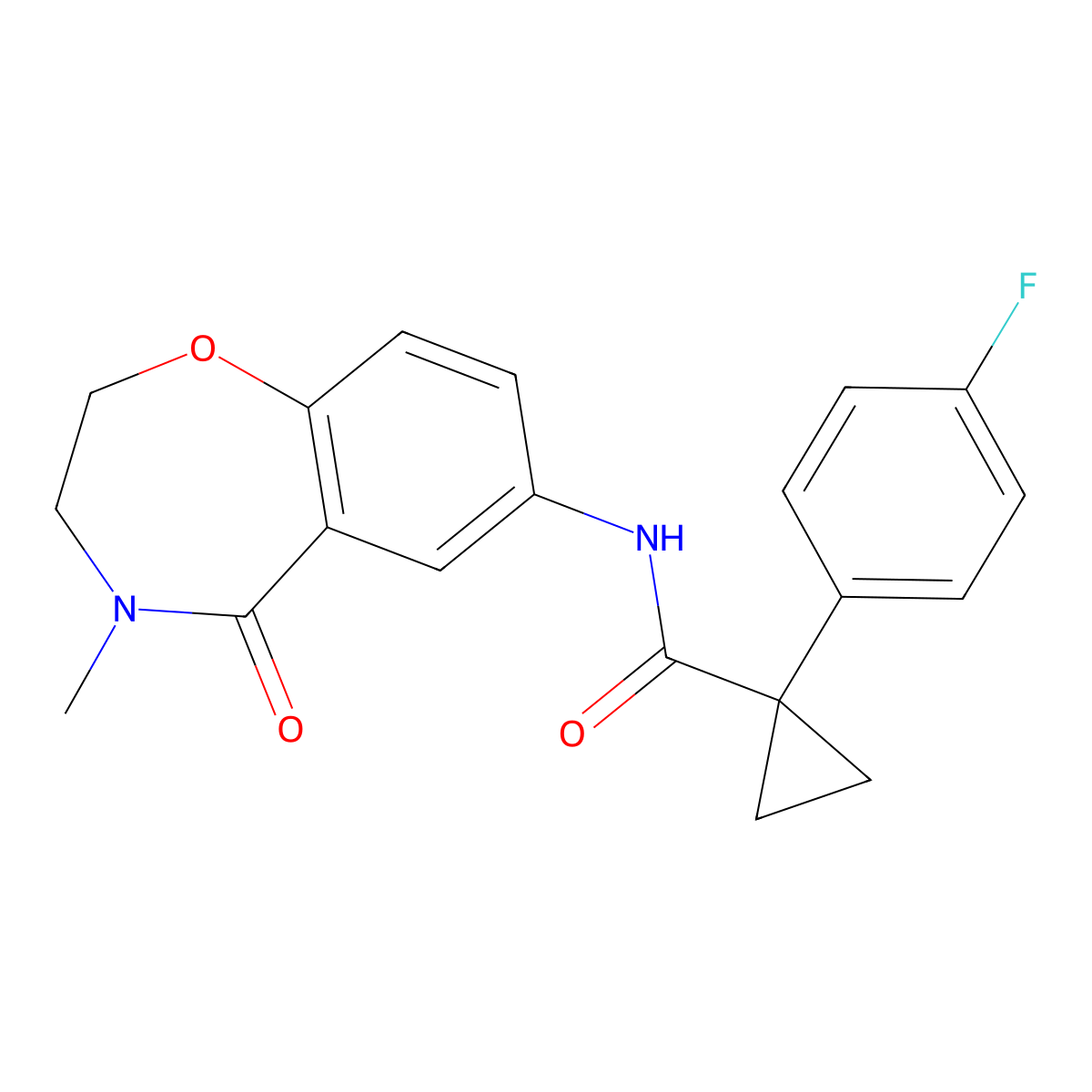 1-(4-fluorophenyl)-N-(4-methyl-5-oxo-2,3,4,5-tetrahydrobenzo[f][1,4]oxazepin-7-yl)cyclopropanecarboxamide molecular structure, CAS 1091383-43-5