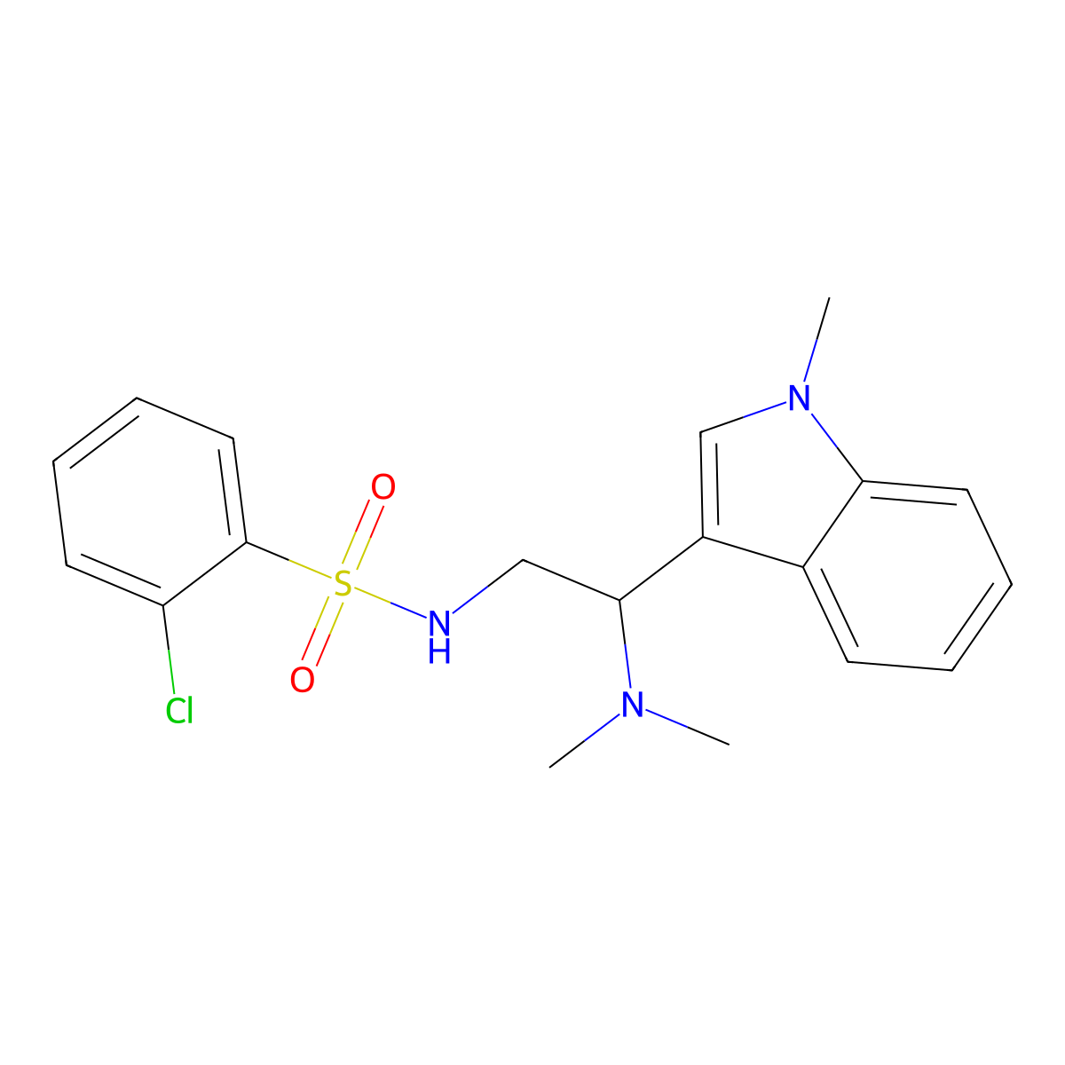 2-chloro-N-(2-(dimethylamino)-2-(1-methyl-1H-indol-3-yl)ethyl)benzenesulfonamide molecular structure, CAS 1091383-99-1