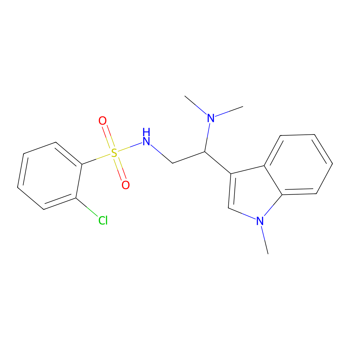 2-chloro-N-(2-(dimethylamino)-2-(1-methyl-1H-indol-3-yl)ethyl)benzenesulfonamide molecular structure, CAS 1091383-99-1