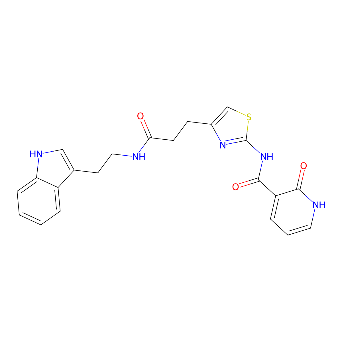 N-(4-(3-((2-(1H-indol-3-yl)ethyl)amino)-3-oxopropyl)thiazol-2-yl)-2-oxo-1,2-dihydropyridine-3-carboxamide molecular structure, CAS 1091385-31-7