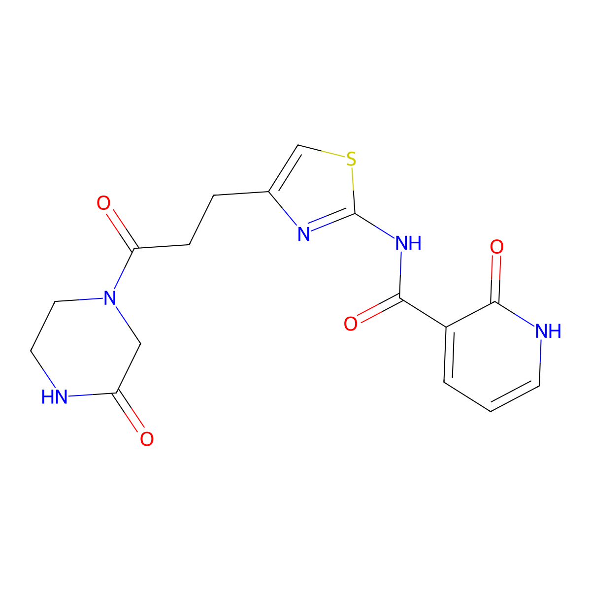 2-oxo-N-(4-(3-oxo-3-(3-oxopiperazin-1-yl)propyl)thiazol-2-yl)-1,2-dihydropyridine-3-carboxamide molecular structure, CAS 1091385-33-9