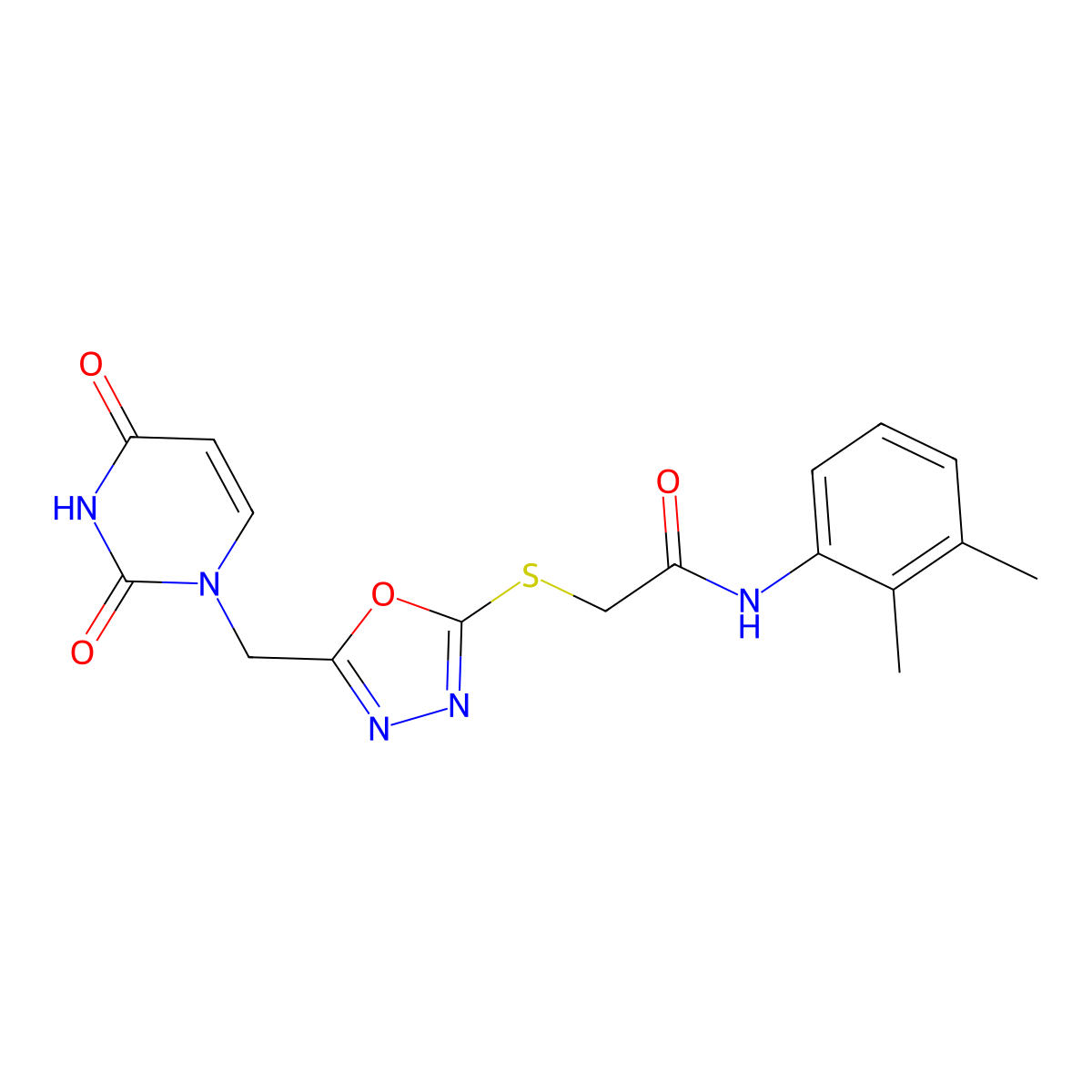 N-(2,3-dimethylphenyl)-2-((5-((2,4-dioxo-3,4-dihydropyrimidin-1(2H)-yl)methyl)-1,3,4-oxadiazol-2-yl)thio)acetamide molecular structure, CAS 1091394-20-5