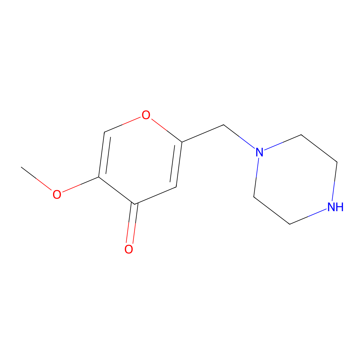 5-methoxy-2-[(piperazin-1-yl)methyl]-4H-pyran-4-one molecular structure, CAS 1091394-36-3