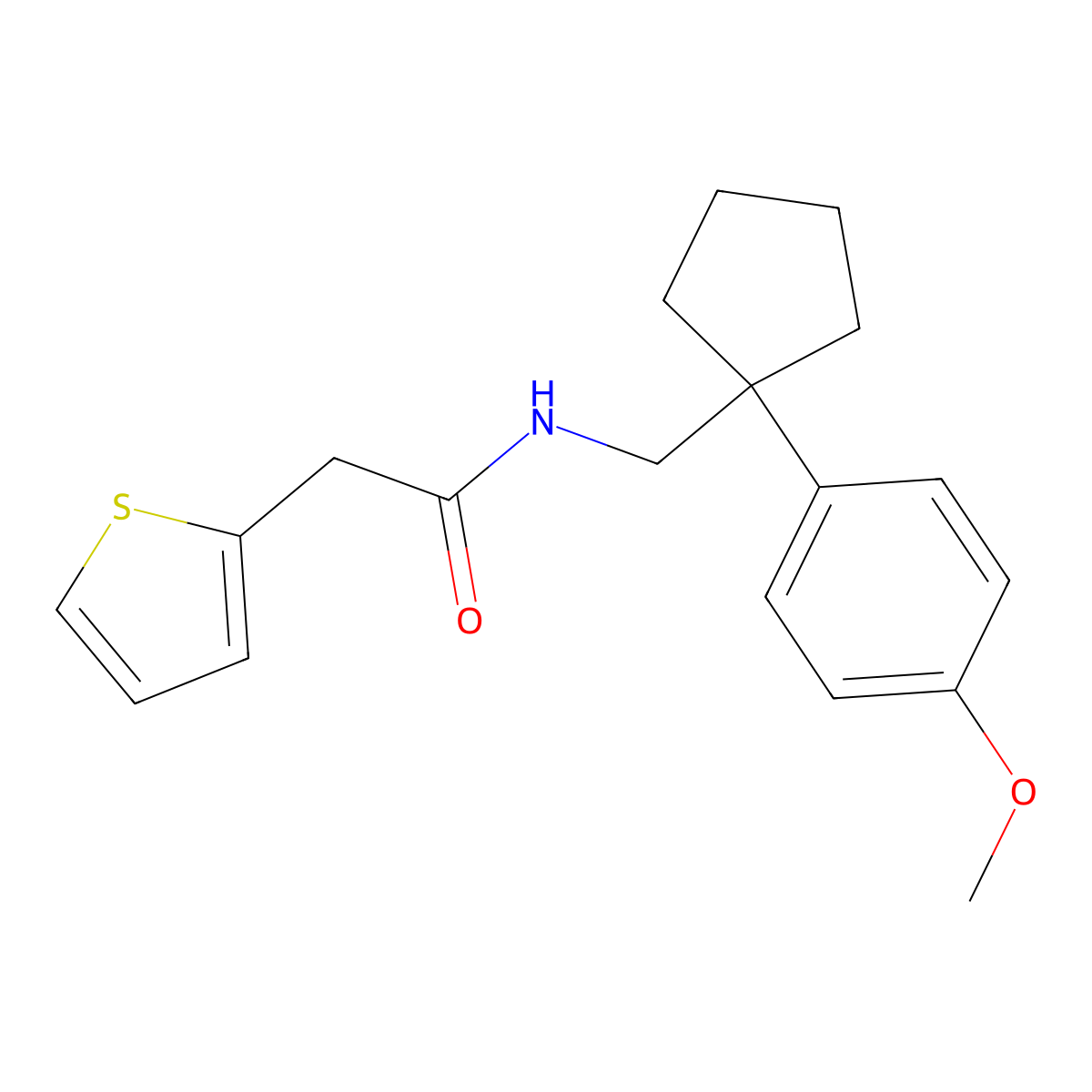 N-((1-(4-methoxyphenyl)cyclopentyl)methyl)-2-(thiophen-2-yl)acetamide molecular structure, CAS 1091395-98-0