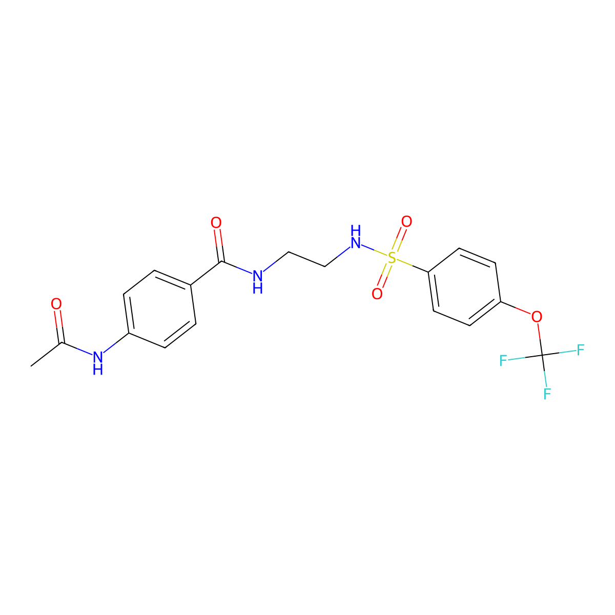 4-acetamido-N-(2-(4-(trifluoromethoxy)phenylsulfonamido)ethyl)benzamide molecular structure, CAS 1091398-88-7