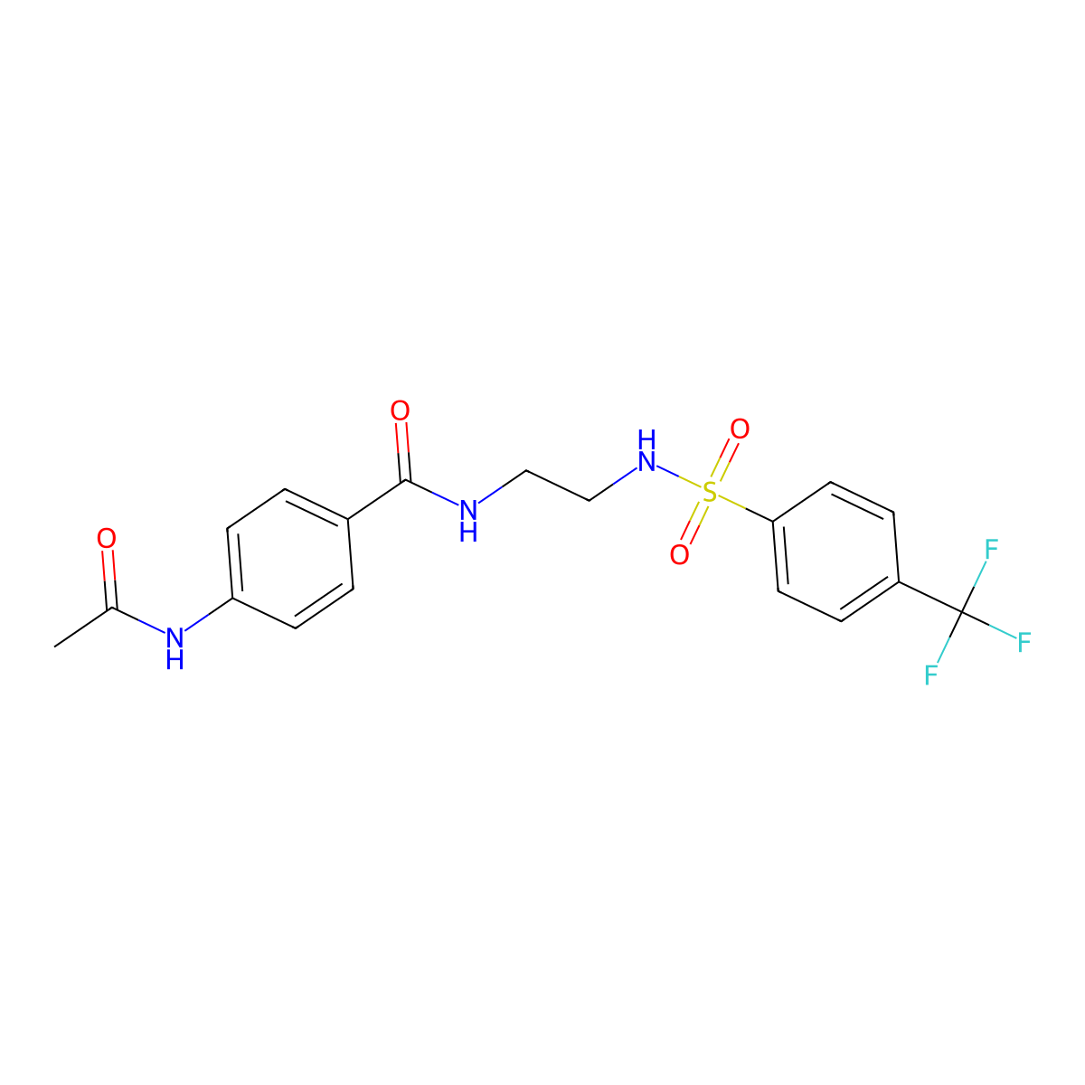 4-acetamido-N-(2-(4-(trifluoromethyl)phenylsulfonamido)ethyl)benzamide molecular structure, CAS 1091398-92-3
