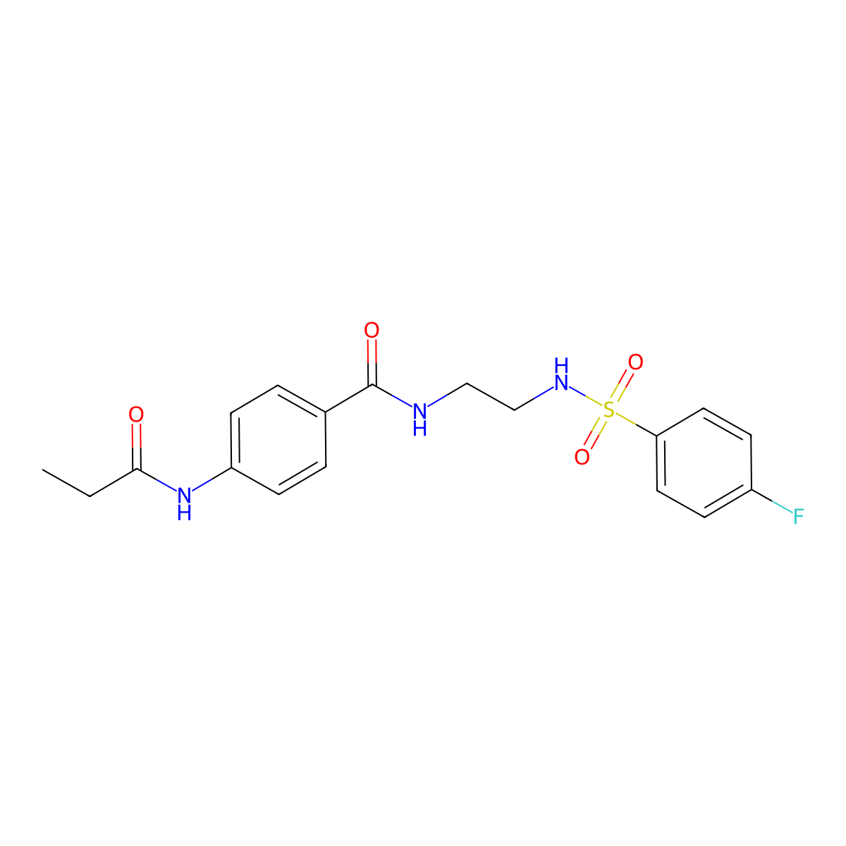 N-(2-(4-fluorophenylsulfonamido)ethyl)-4-propionamidobenzamide molecular structure, CAS 1091399-78-8