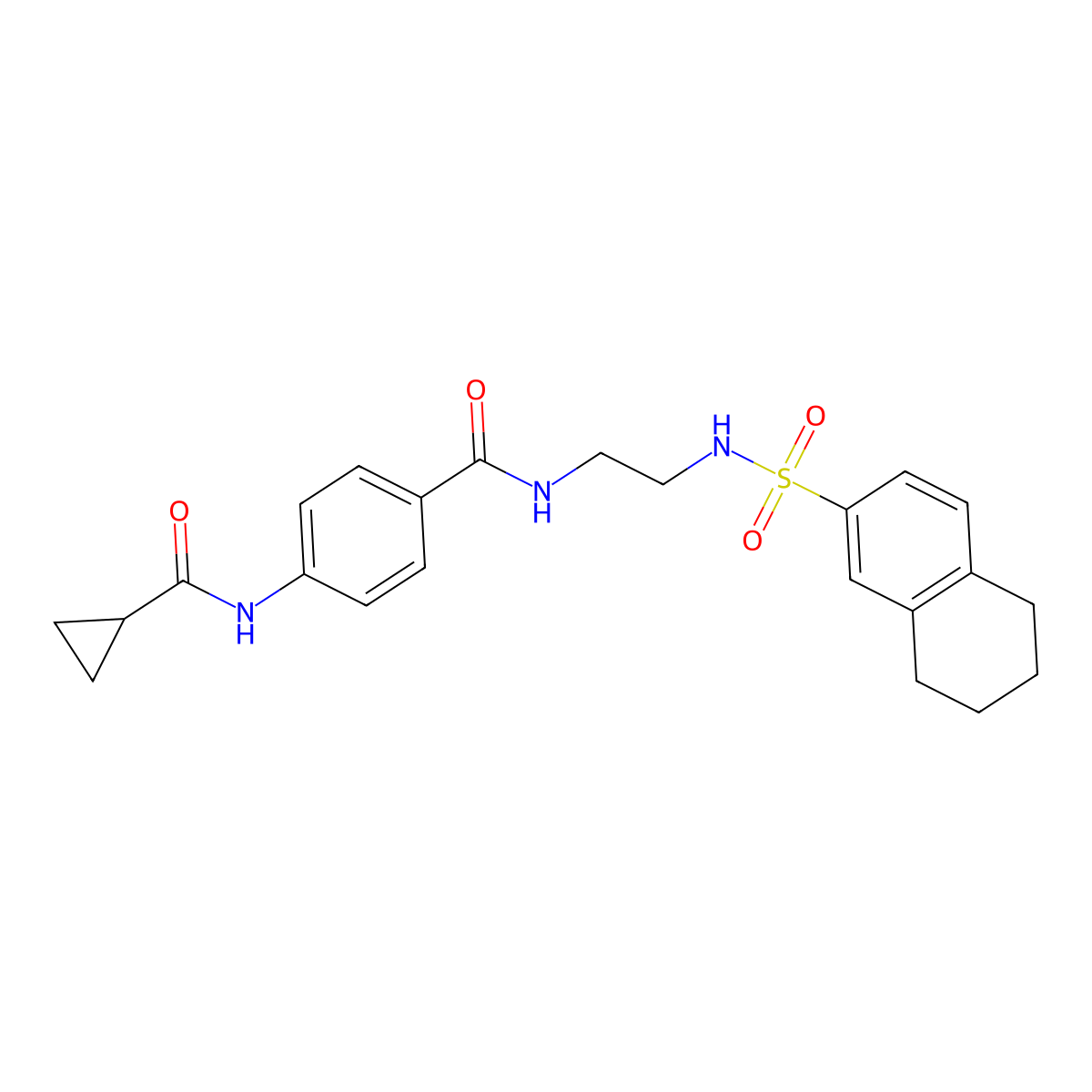 4-(cyclopropanecarboxamido)-N-(2-(5,6,7,8-tetrahydronaphthalene-2-sulfonamido)ethyl)benzamide molecular structure, CAS 1091405-20-7
