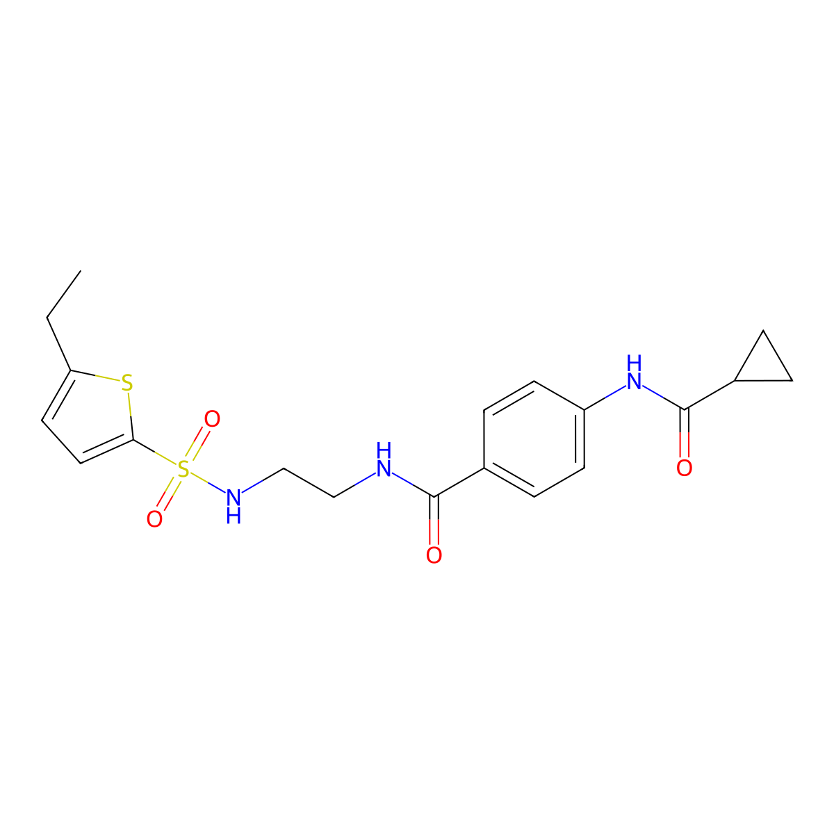 4-(cyclopropanecarboxamido)-N-(2-(5-ethylthiophene-2-sulfonamido)ethyl)benzamide molecular structure, CAS 1091405-24-1