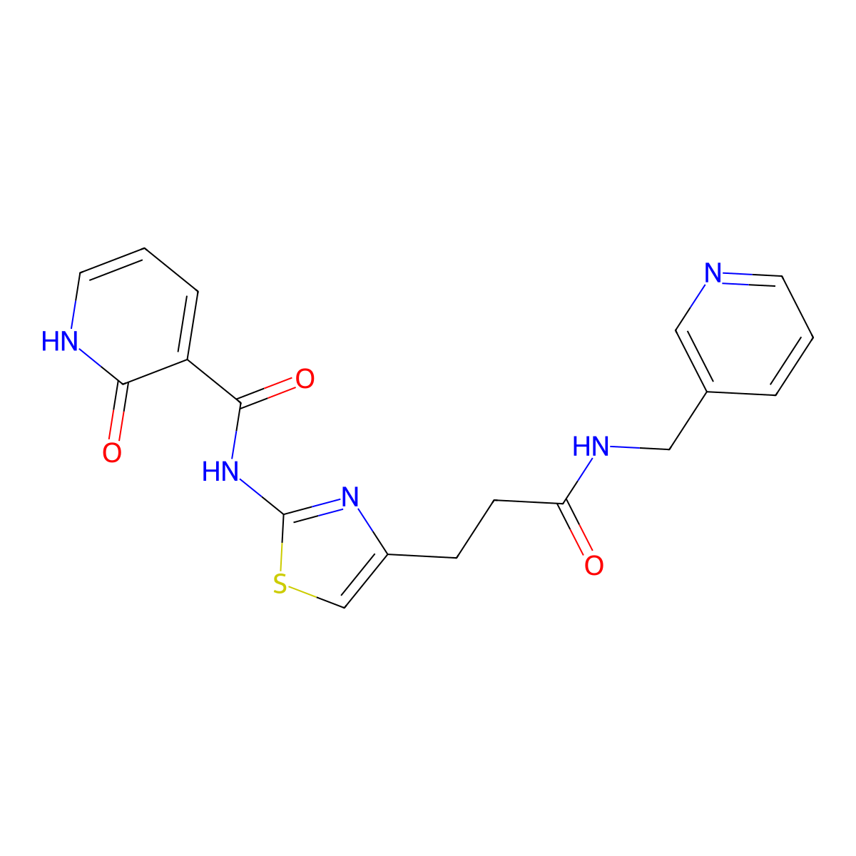 2-oxo-N-(4-(3-oxo-3-((pyridin-3-ylmethyl)amino)propyl)thiazol-2-yl)-1,2-dihydropyridine-3-carboxamide molecular structure, CAS 1091408-96-6